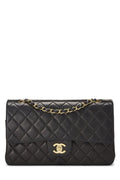 Chanel,  Black Quilted Lambskin Classic Double Flap Medium, Black
