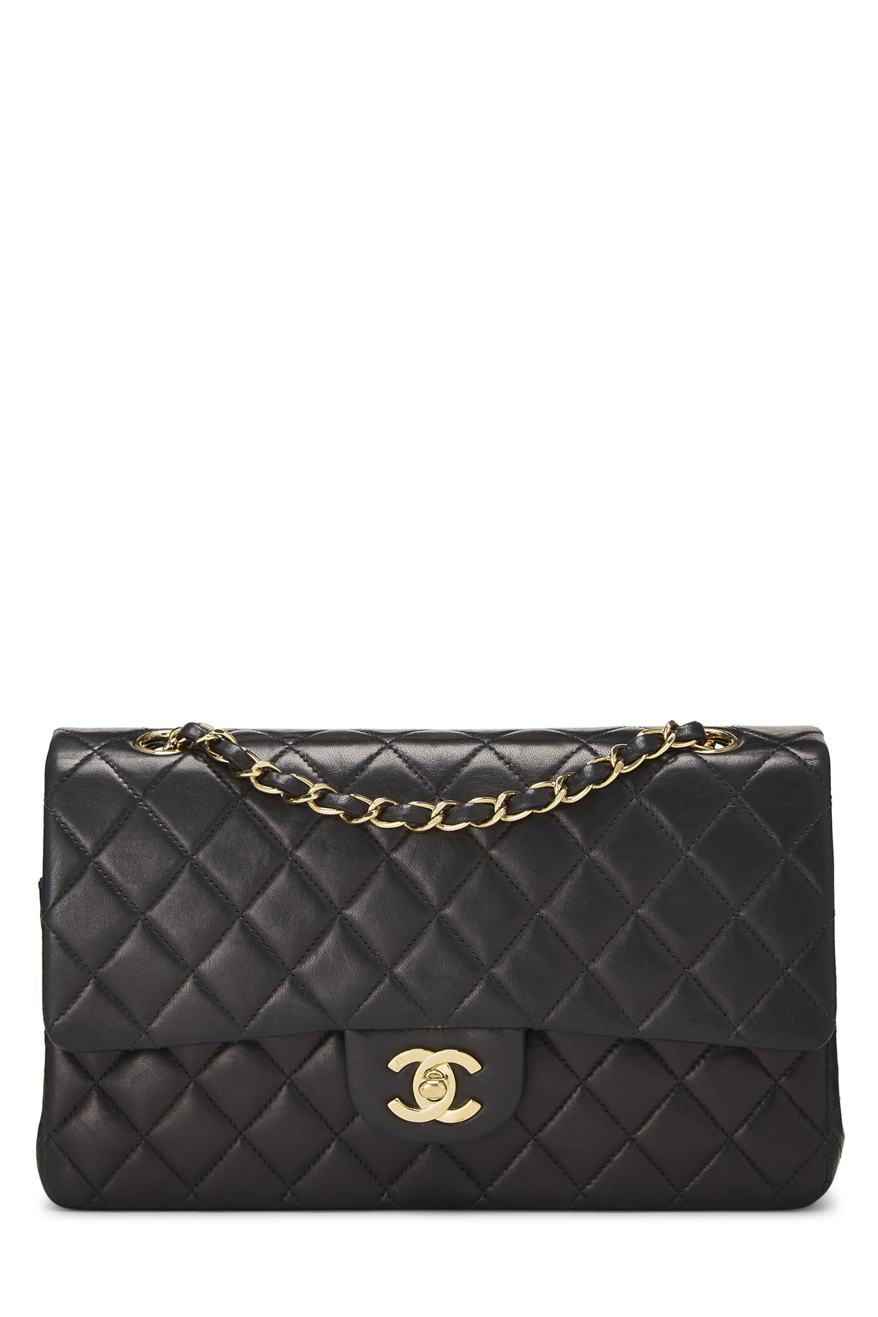 Chanel,  Black Quilted Lambskin Classic Double Flap Medium, Black