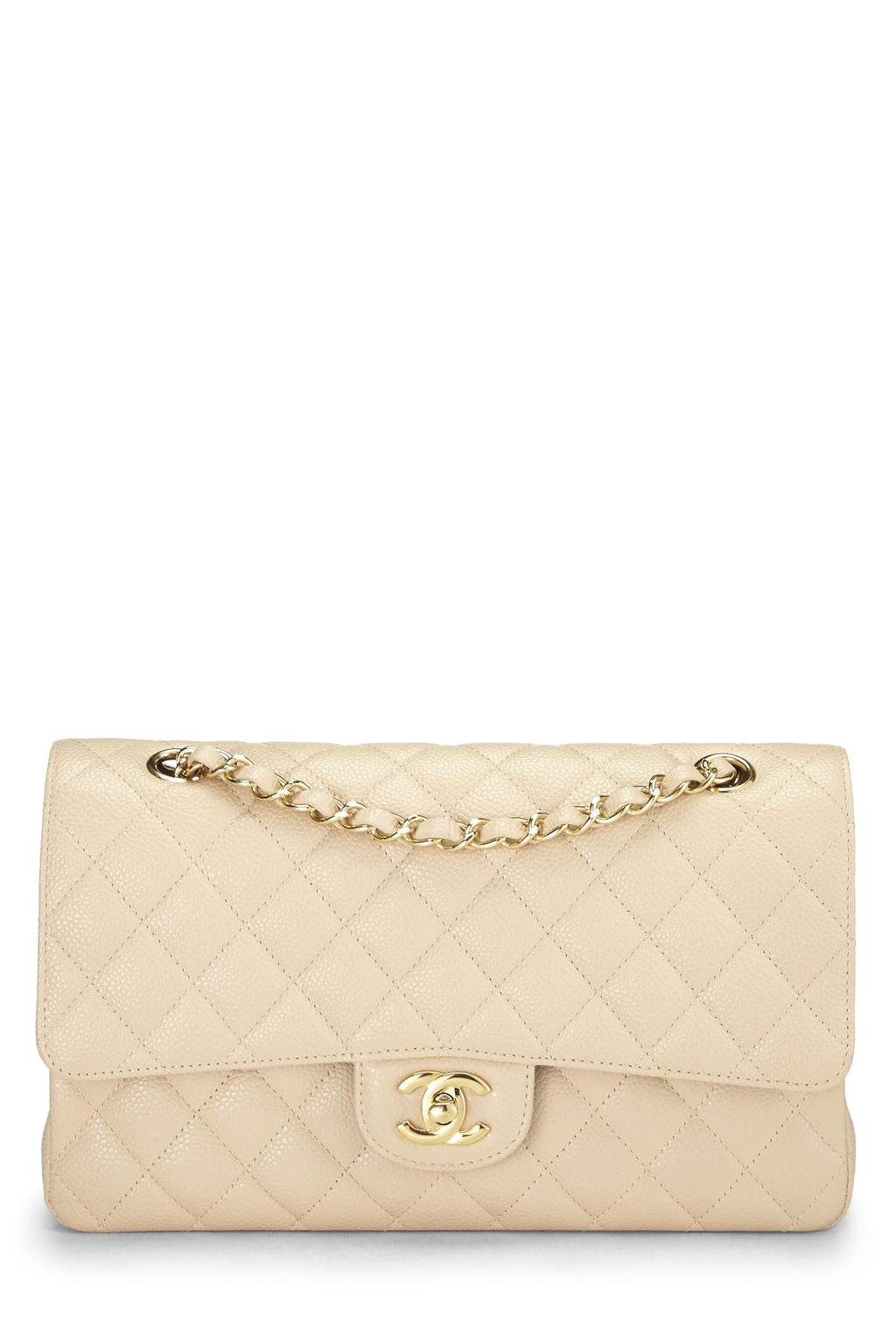 Chanel,  Beige Quilted Lambskin Classic Double Flap Medium, Beige