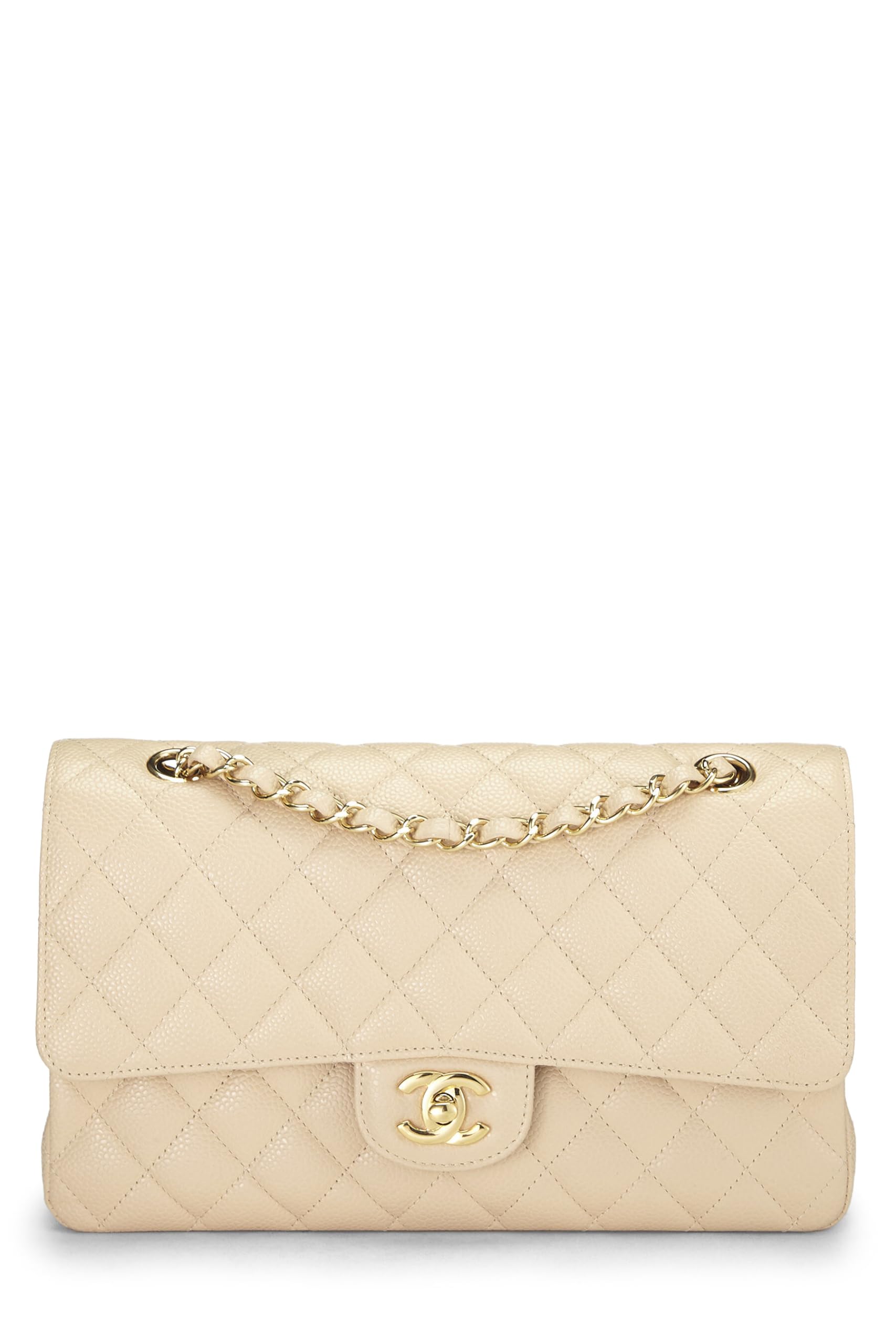 Chanel,  Beige Quilted Lambskin Classic Double Flap Medium, Beige