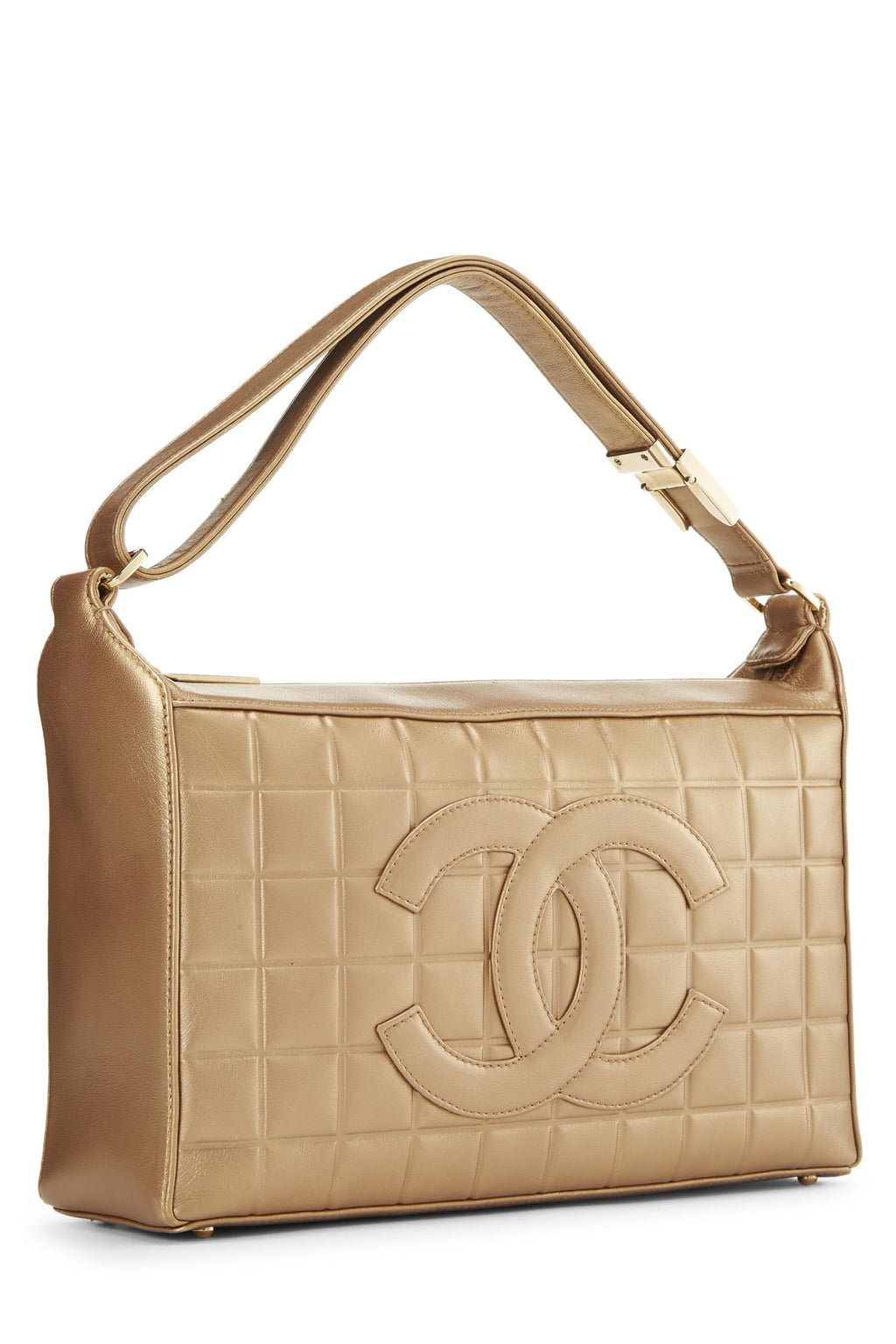 Chanel,  Gold Chocolate Bar Calfskin Shoulder Bag, Gold