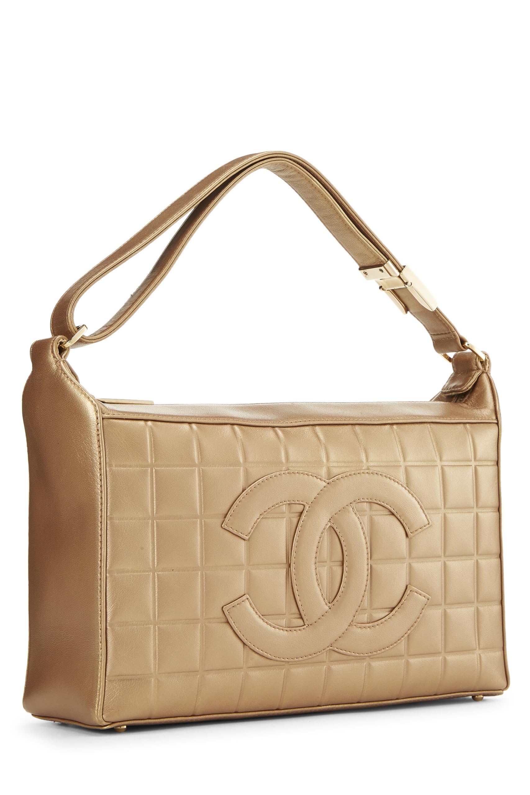 Chanel,  Gold Chocolate Bar Calfskin Shoulder Bag, Gold