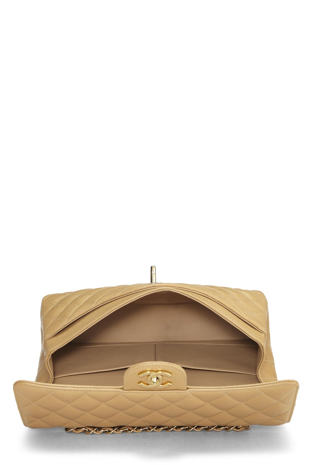Chanel,  Beige Quilted Caviar Classic Double Flap Medium, Beige
