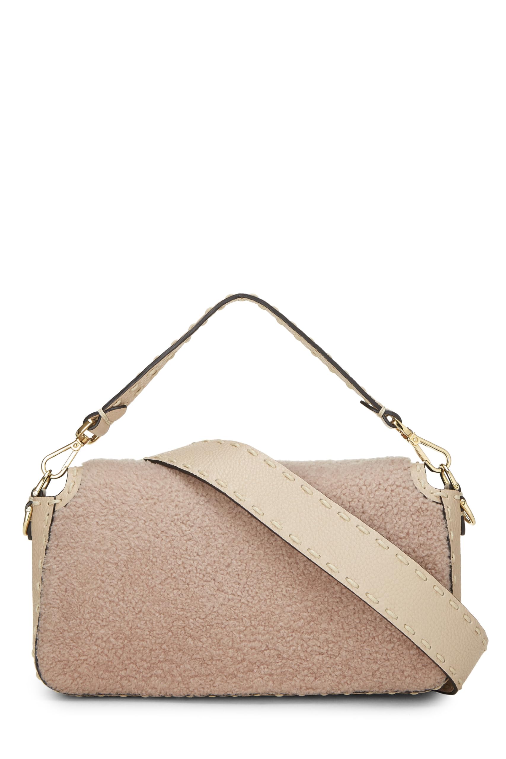 ,  Pink Shearling Baguette Crossbody, Pink