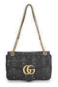 Gucci,  Black Studded Leather GG Marmont Shoulder Bag, Black
