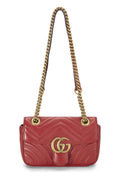 Gucci,  Red Leather GG Marmont Shoulder Bag Small, Red