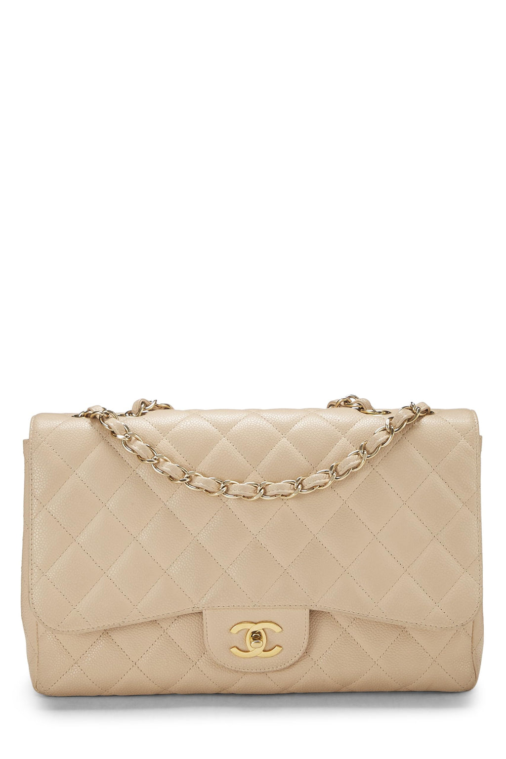 Chanel,  Beige Quilted Caviar New Classic Flap Jumbo, Beige