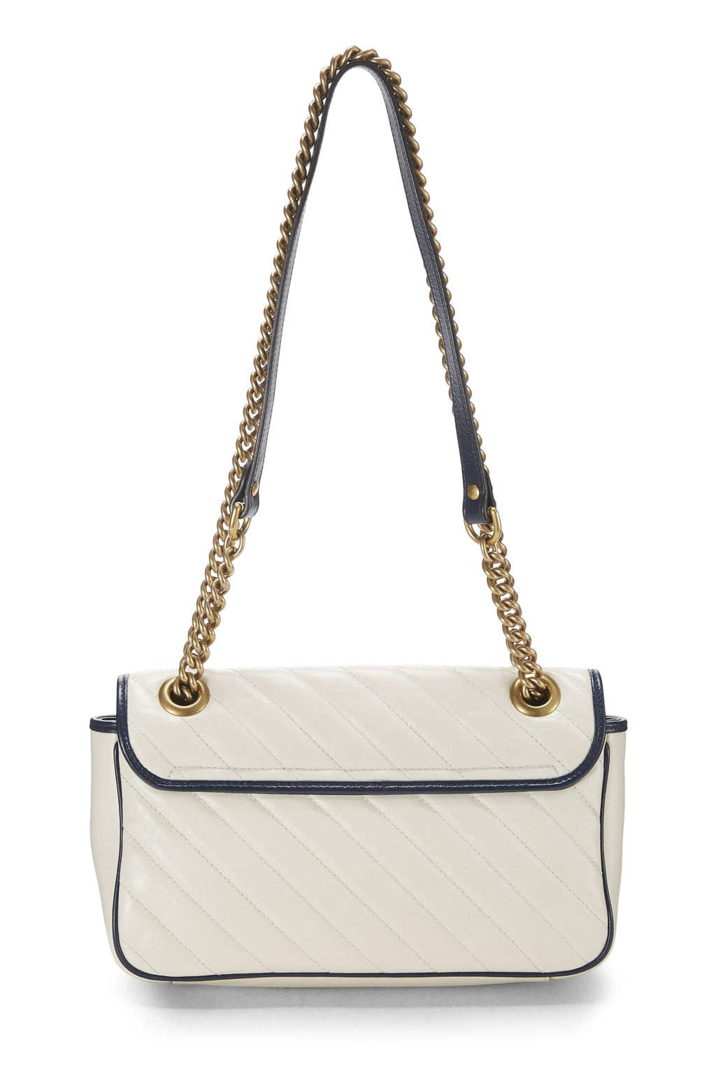 Gucci,  White Leather Torchon GG Marmont Shoulder Bag Small, White