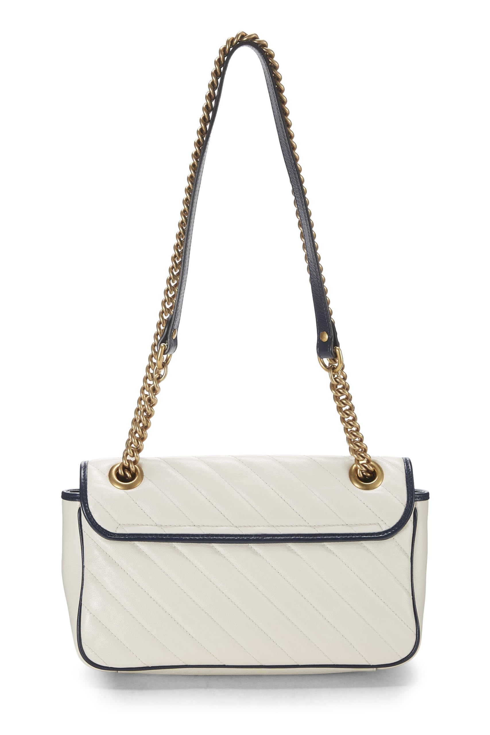 Gucci,  White Leather Torchon GG Marmont Shoulder Bag Small, White