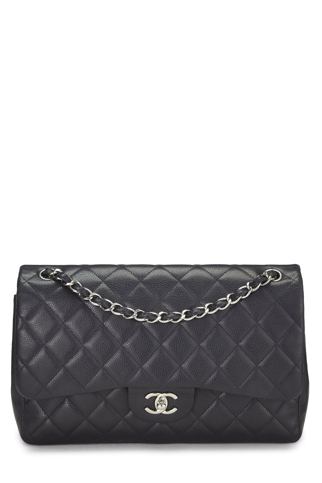 Chanel,  Navy Quilted Caviar New Classic Double Flap Jumbo, Navy