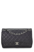 Chanel,  Navy Quilted Caviar New Classic Double Flap Jumbo, Navy