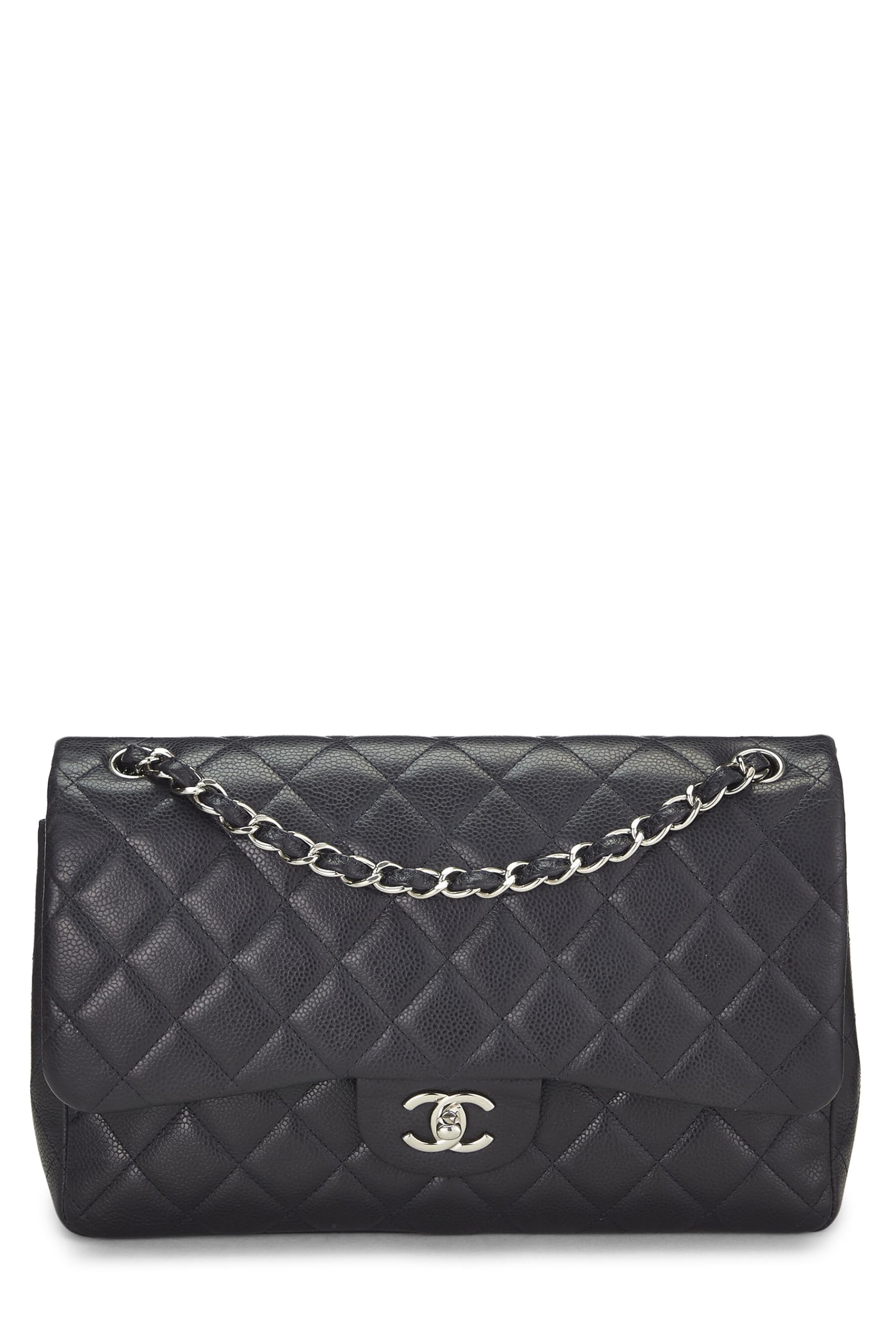Chanel,  Navy Quilted Caviar New Classic Double Flap Jumbo, Navy
