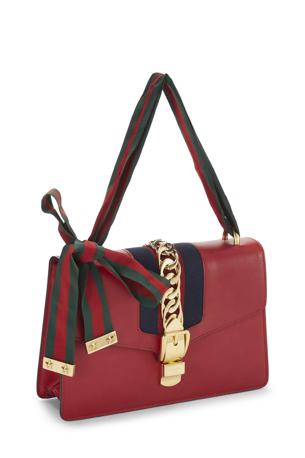 Gucci,  Red Leather SyLouis Vuittonie Shoulder Bag, Red