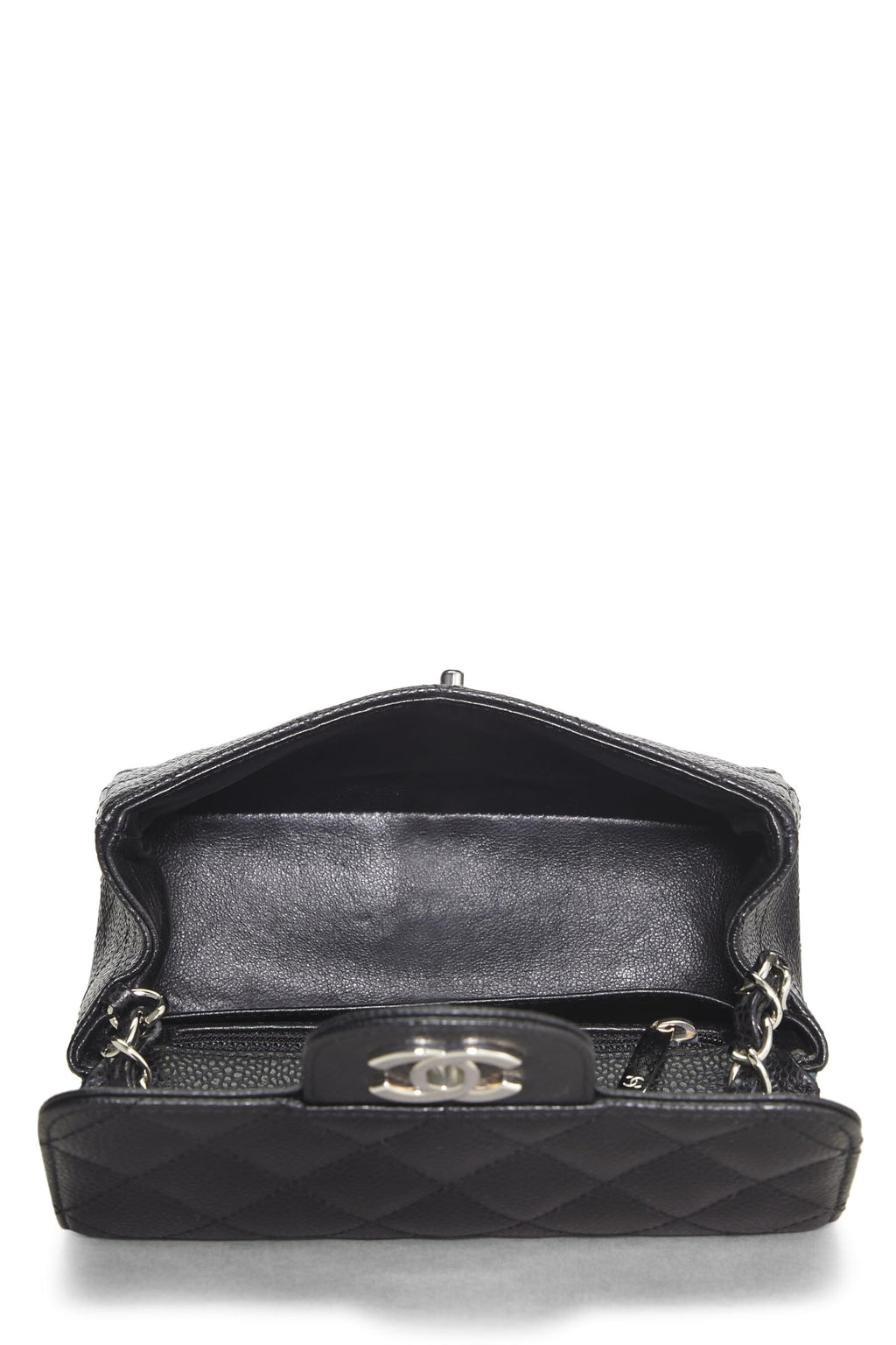 Chanel,  Black Quilted Caviar Classic Square Flap Mini, Black