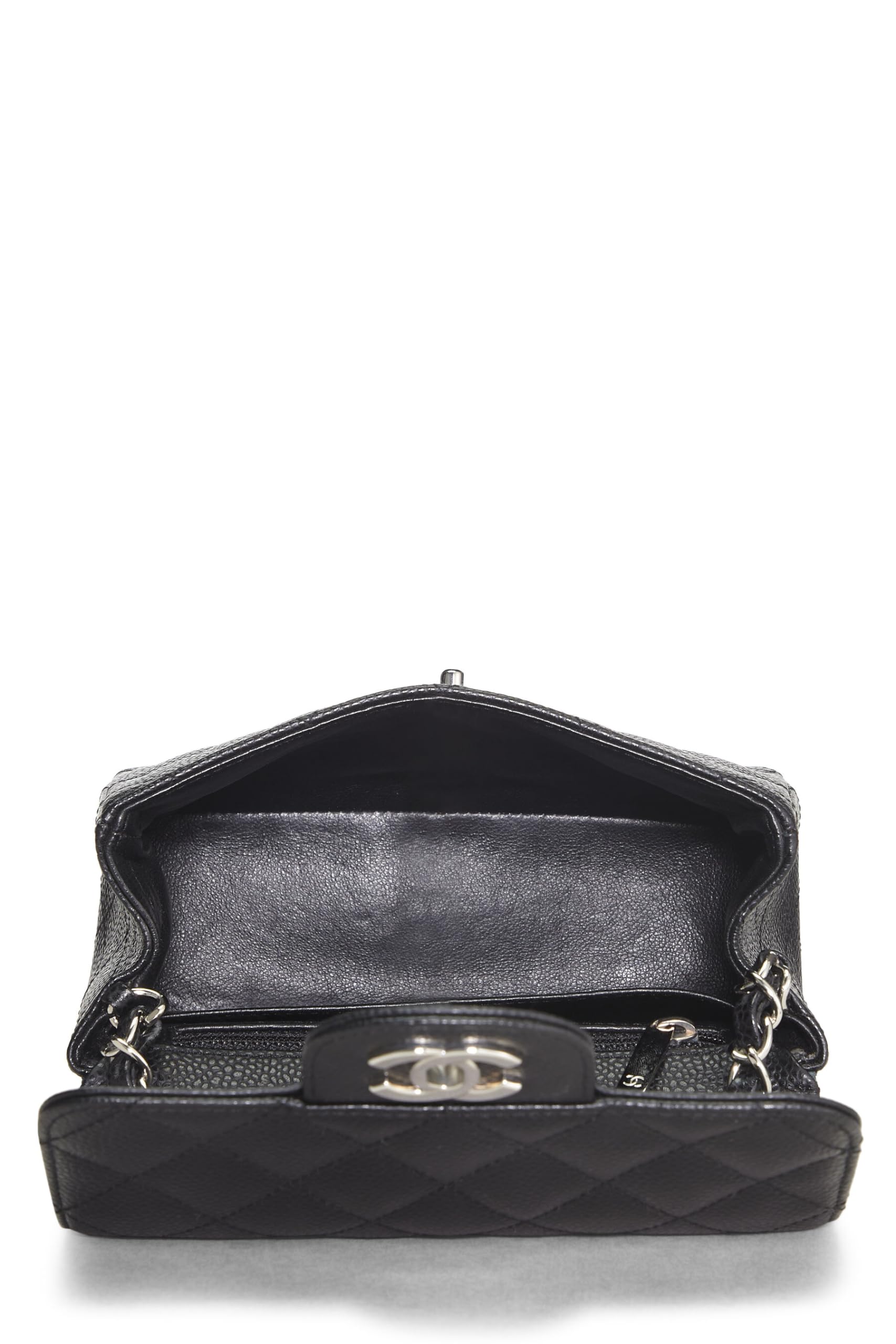Chanel,  Black Quilted Caviar Classic Square Flap Mini, Black