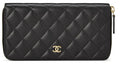 Chanel,  Black Quilted Lambskin Classic Zip Wallet, Black