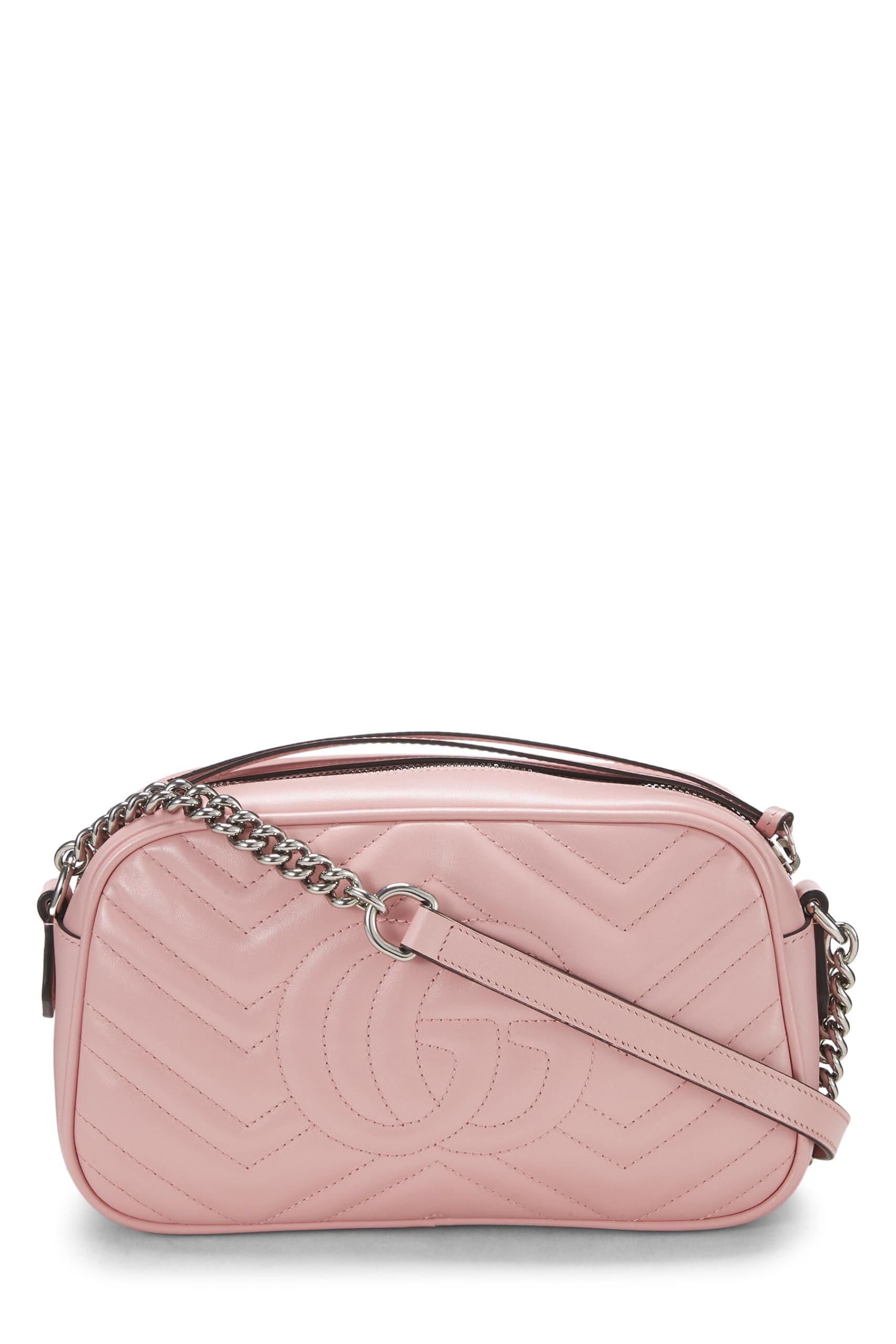 Gucci,  Pink Leather Gucci Marmont Crossbody Bag Small, Pink