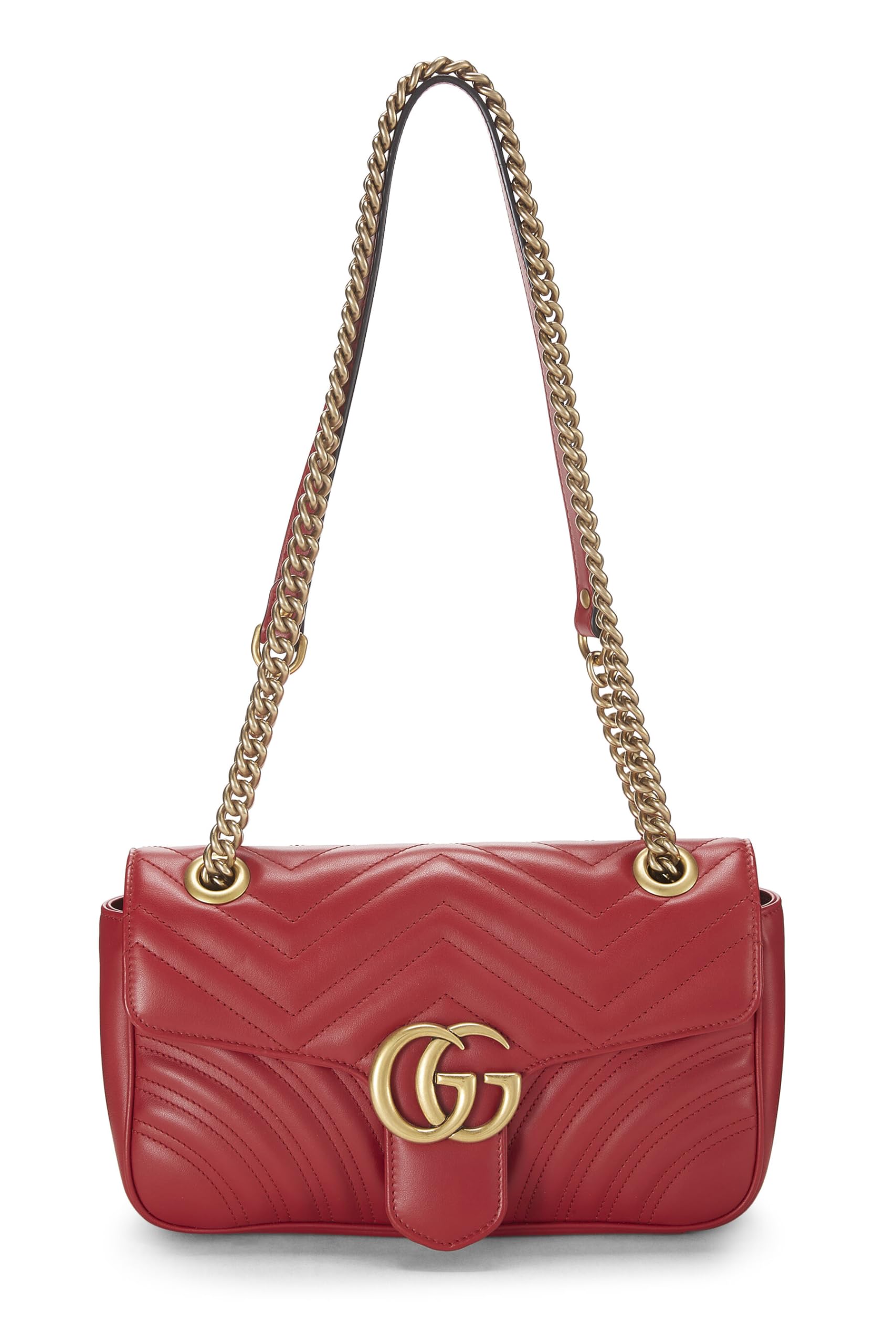 Gucci,  Red Leather GG Marmont MatelassÃƒÆ’Ã‚Â© Shoulder Bag Small, Red