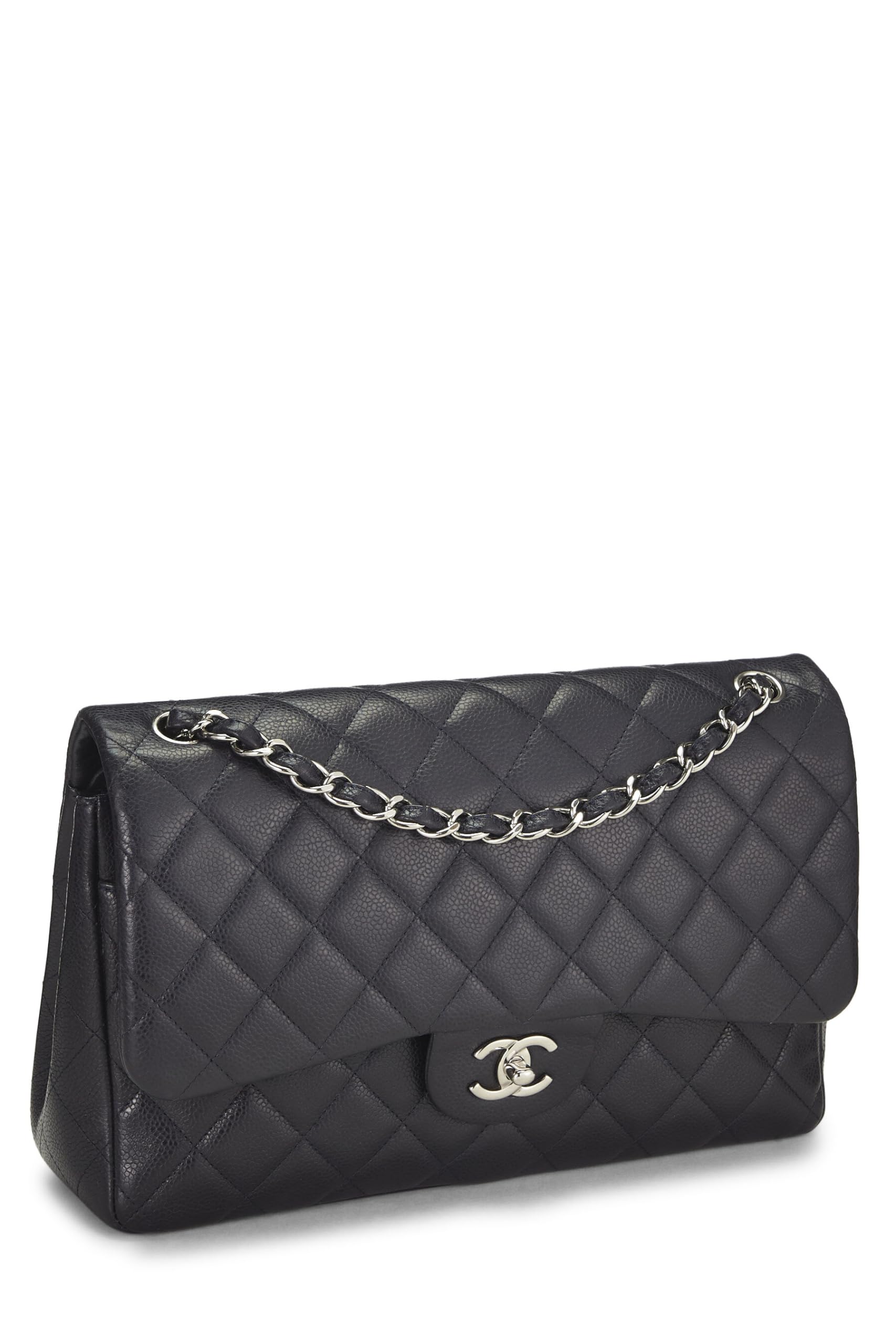Chanel,  Navy Quilted Caviar New Classic Double Flap Jumbo, Navy