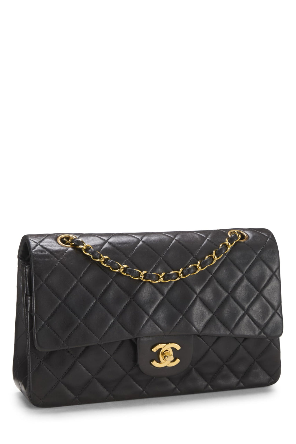 Chanel,  Black Quilted Lambskin Classic Double Flap Medium, Black