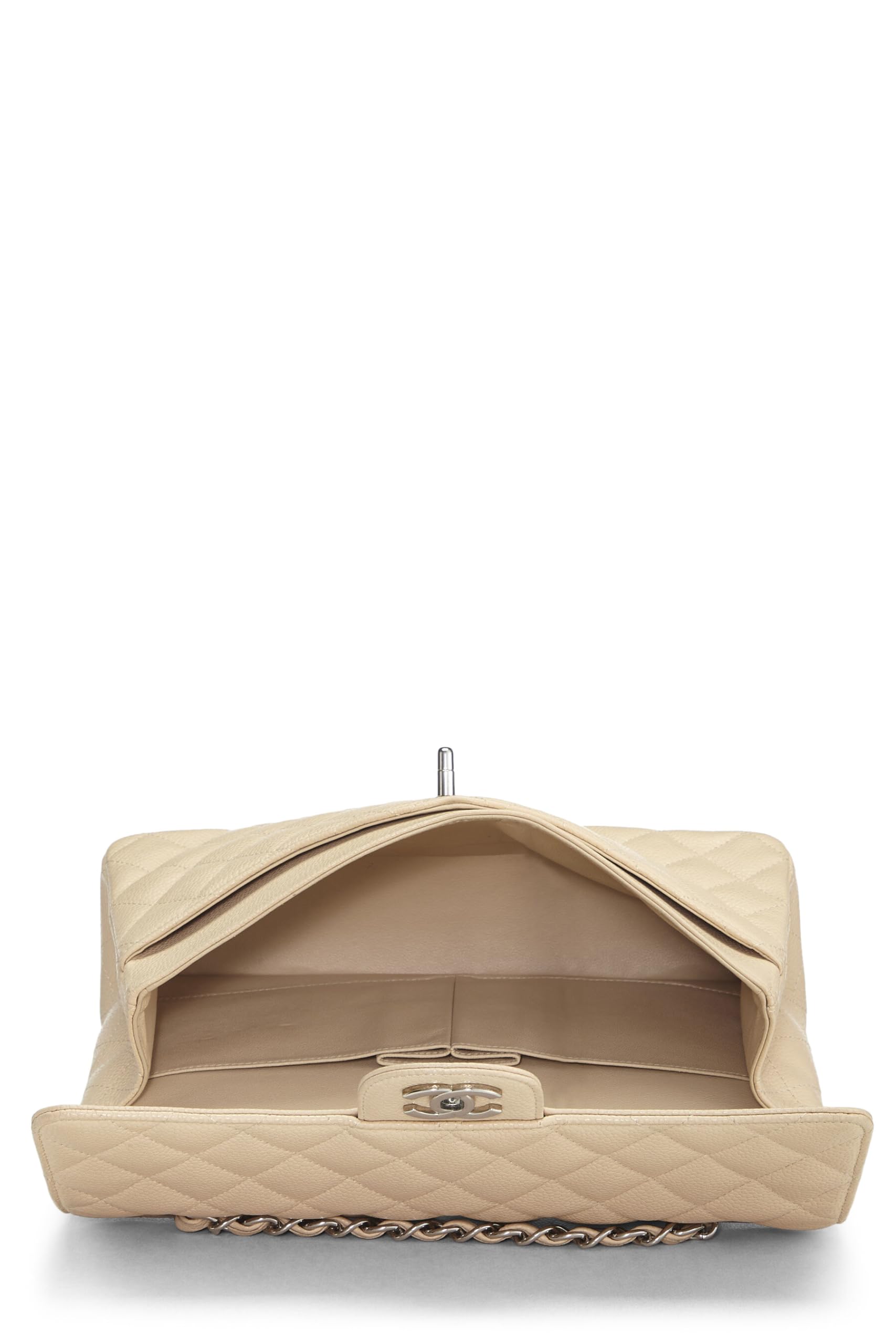 Chanel,  Beige Quilted Caviar Classic Double Flap Medium, Beige