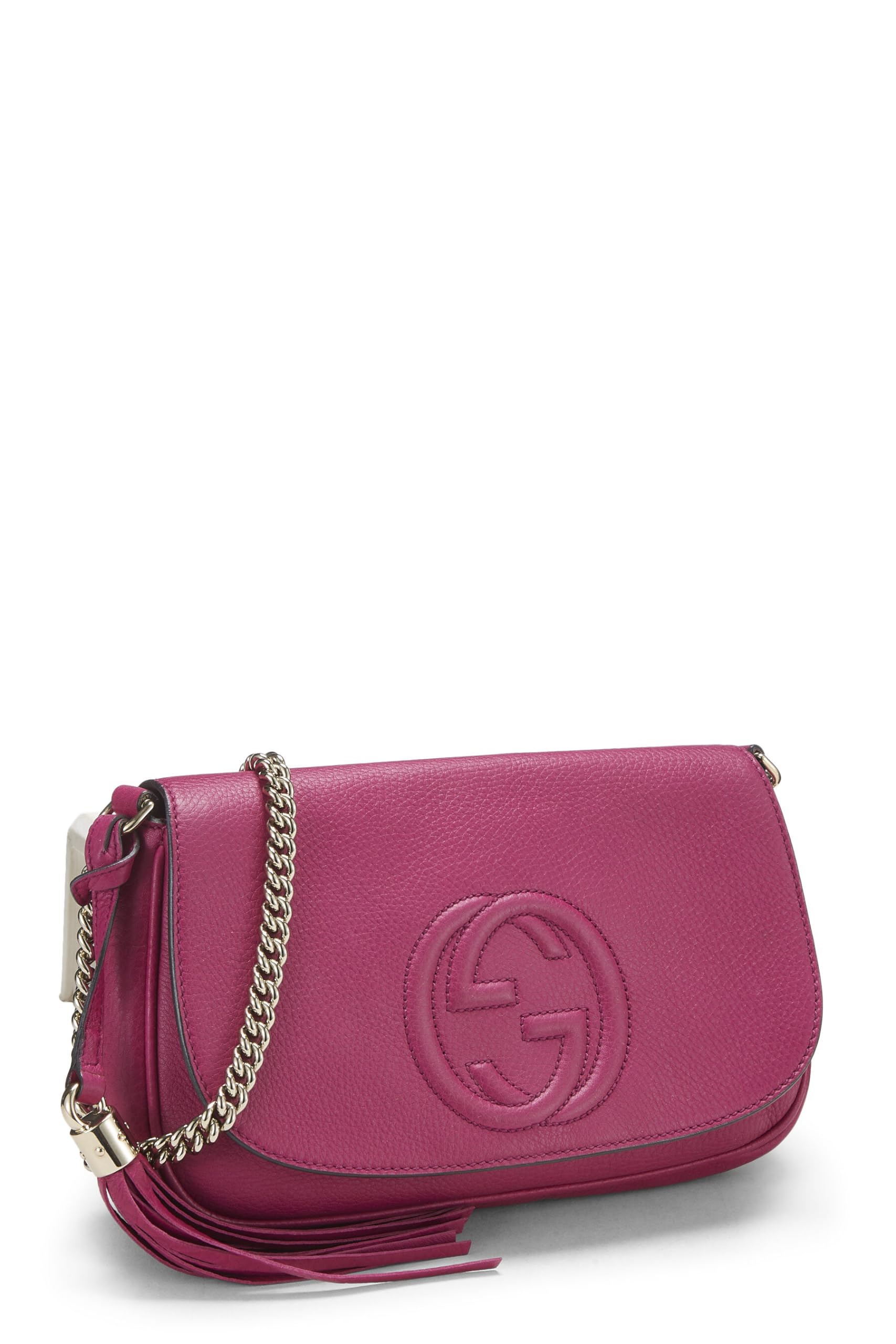 Gucci,  Pink Grained Leather Soho Chain Flap Crossbody, Pink