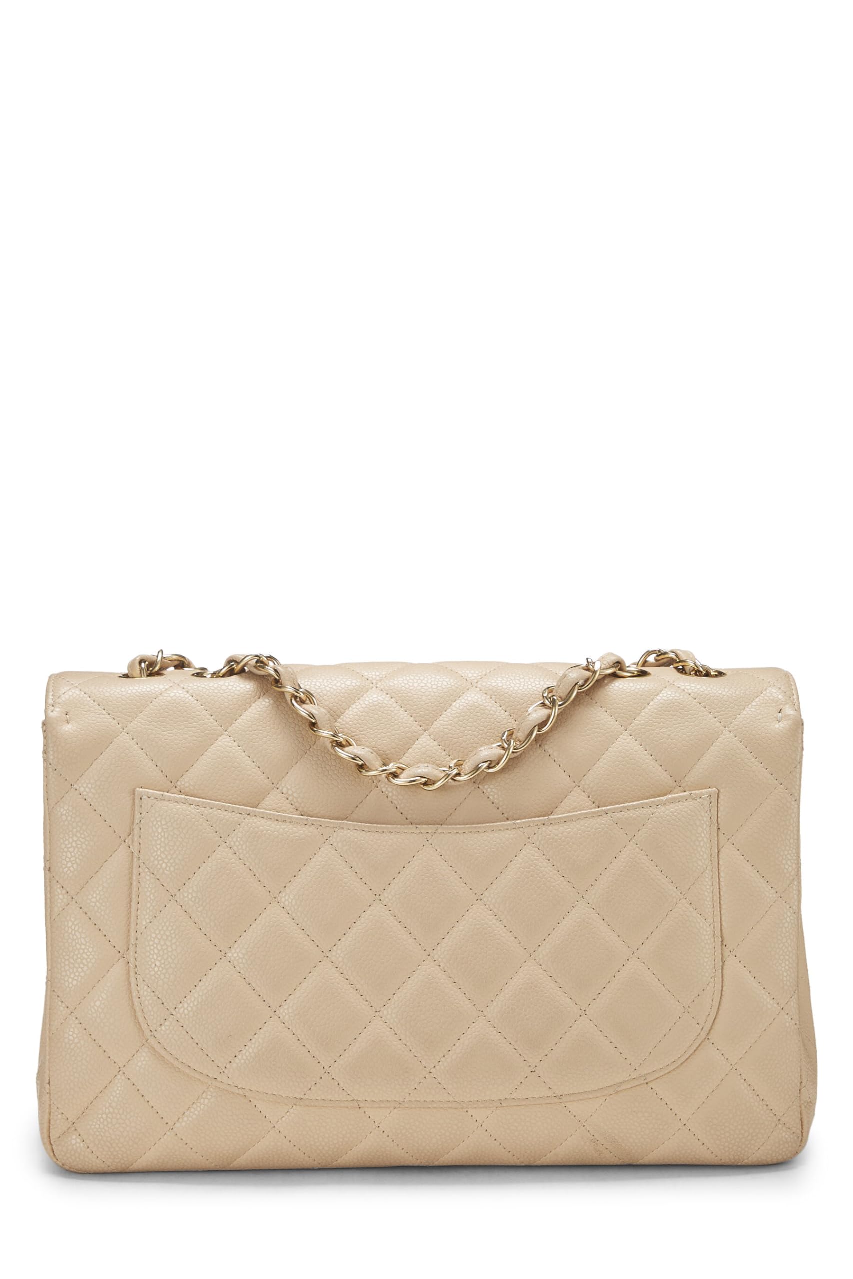 Chanel,  Beige Quilted Caviar New Classic Flap Jumbo, Beige