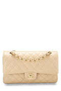Chanel,  Beige Quilted Caviar Classic Double Flap Medium, Beige