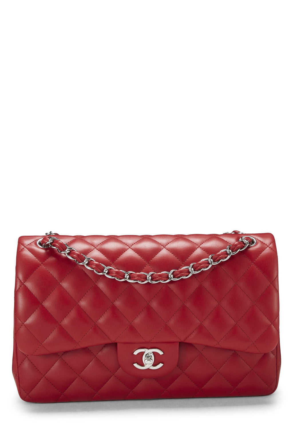 Chanel,  Red Quilted Lambskin New Classic Double Flap Jumbo, Red