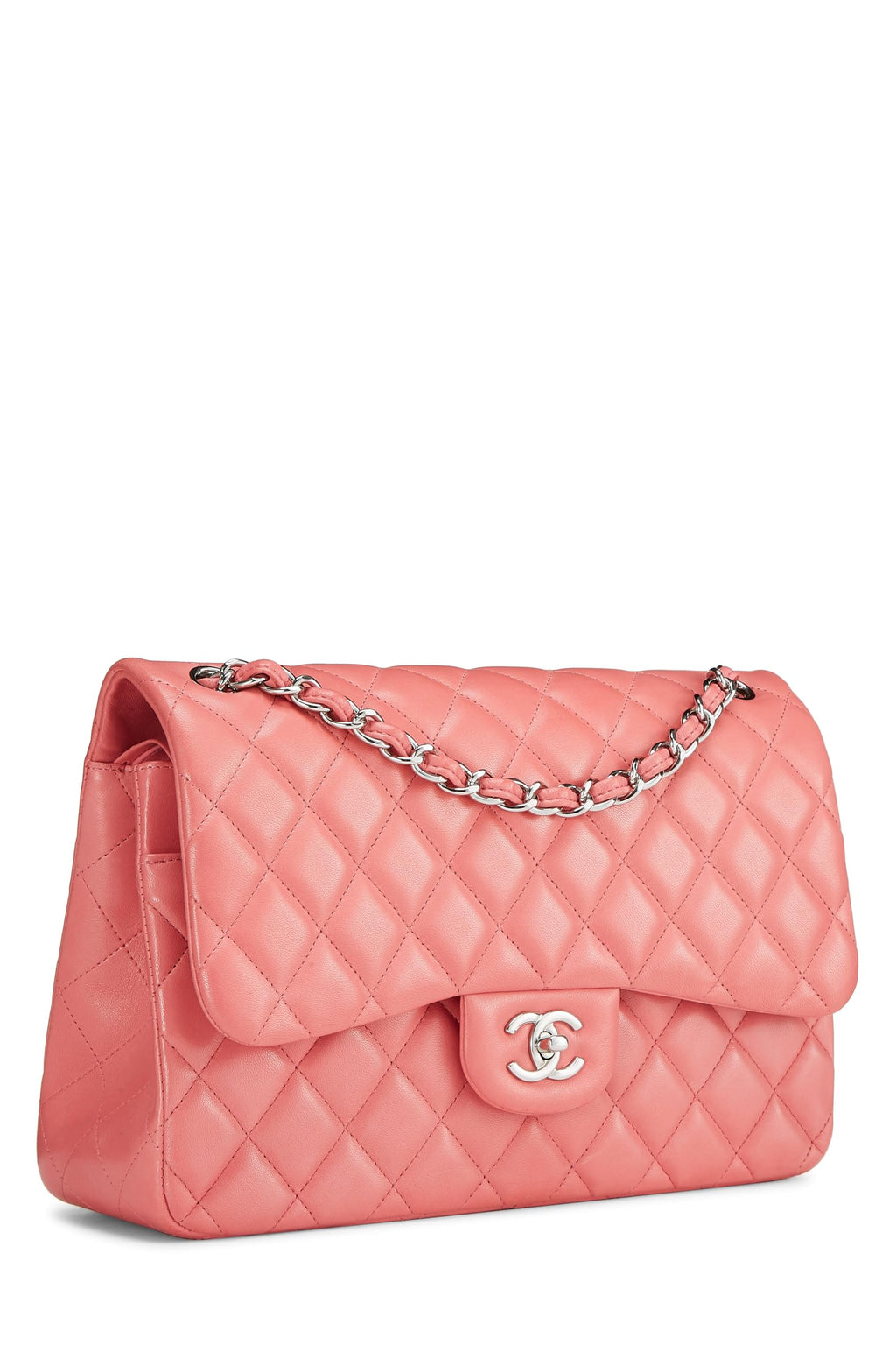 Chanel,  Pink Quilted Lambskin New Classic Double Flap Jumbo, Pink