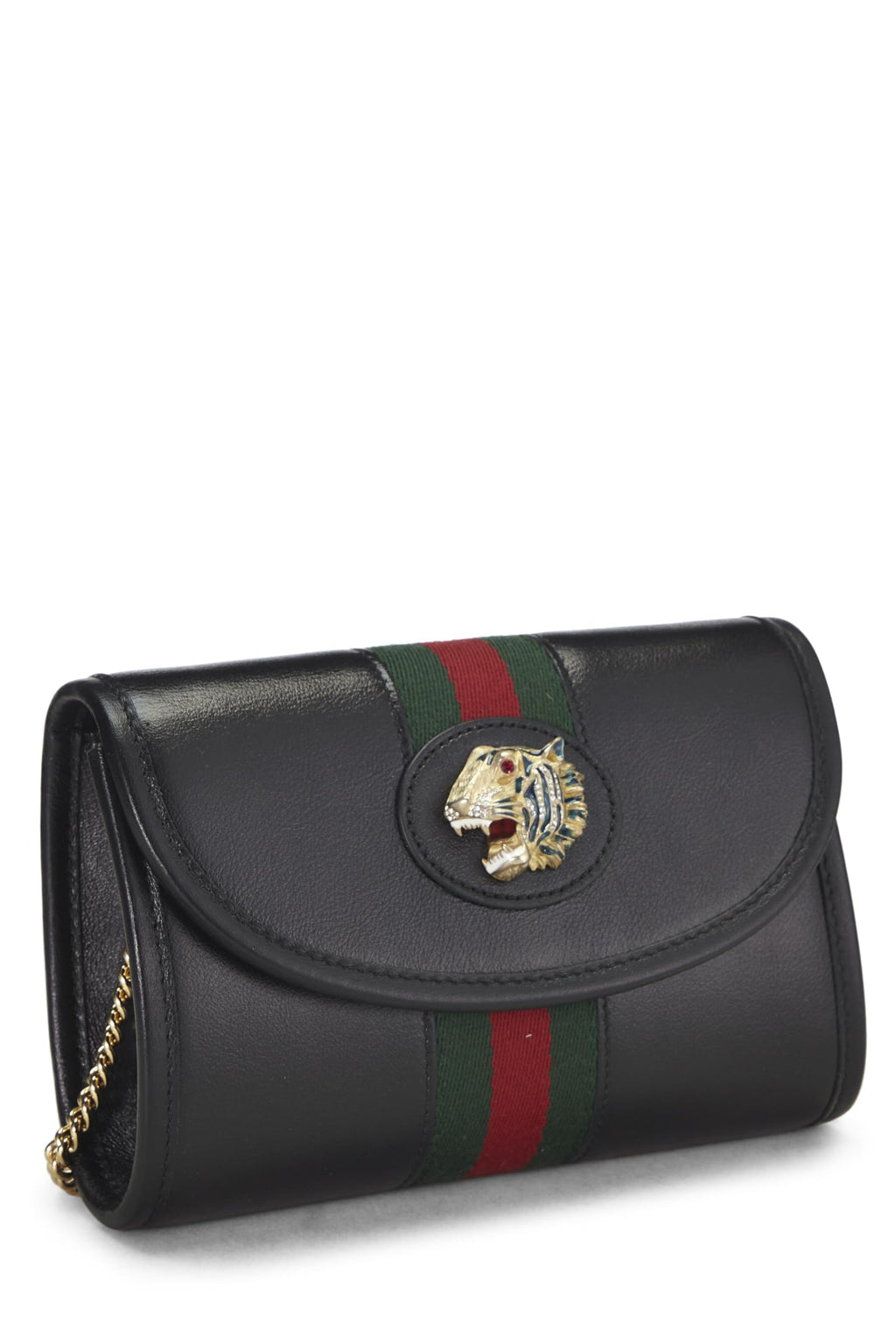 Gucci,  Black Leather Web Rajah Shoulder Bag Mini, Black