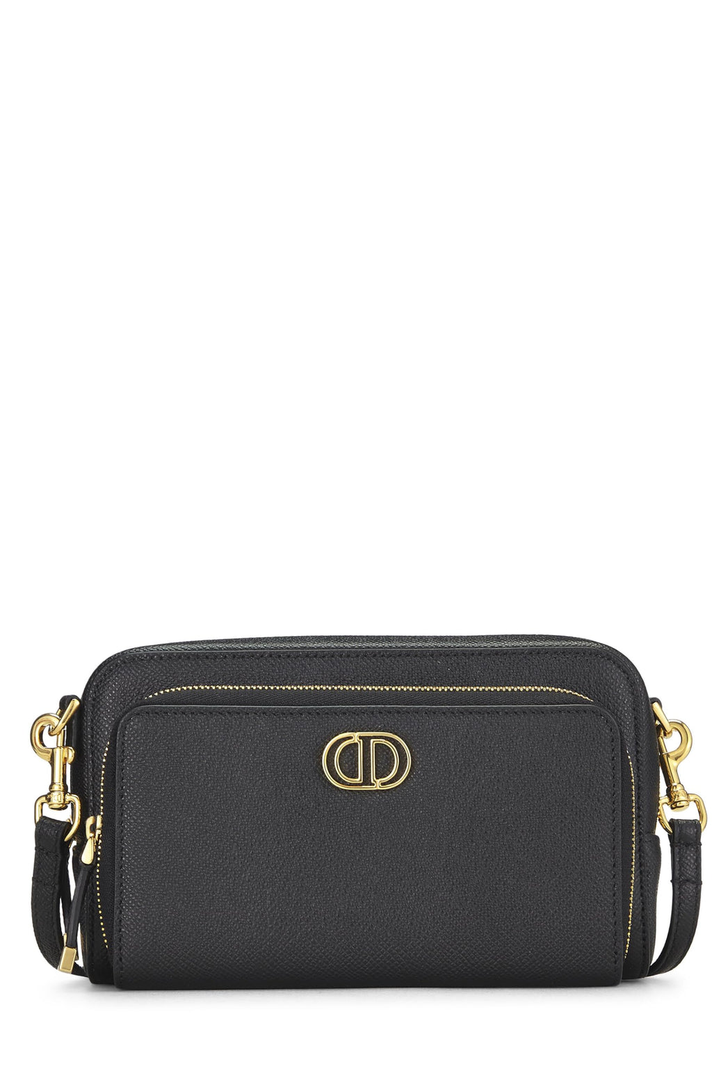 Dioror,  Black Calfskin Caro Double Pouch Crossbody, Black