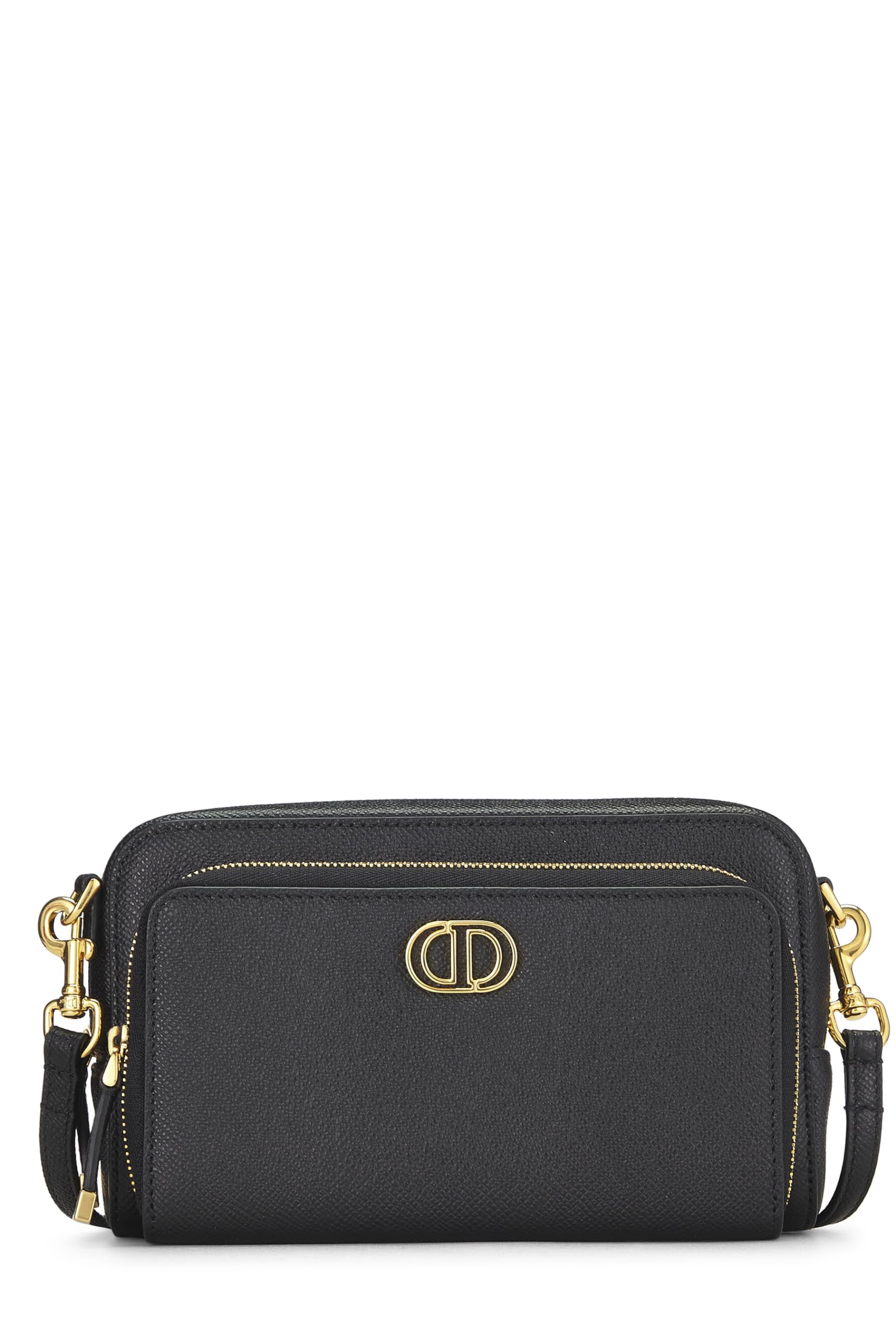 Dioror,  Black Calfskin Caro Double Pouch Crossbody, Black