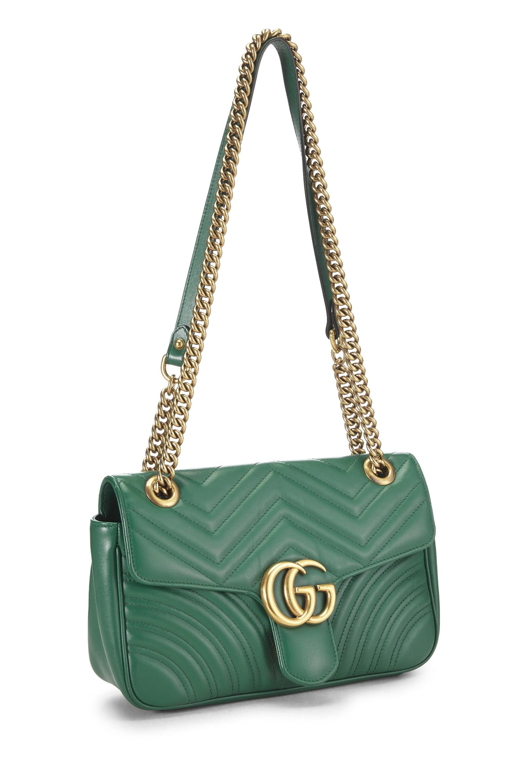 Gucci,  Green Leather MatelassÃƒÆ’Ã‚Â© Marmont Shoulder Bag Small, Green