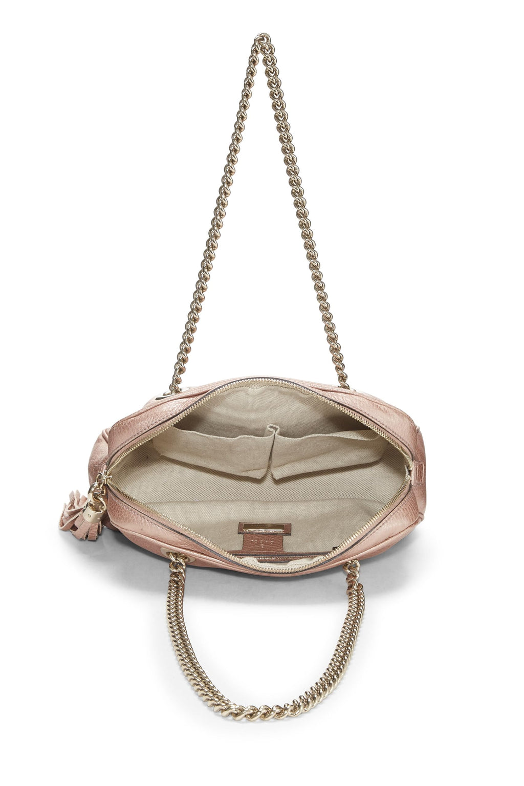 Gucci,  Metallic Pink Grained Leather Soho Chain Shoulder Bag, Pink