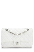 Chanel,  White Quilted Caviar Classic Double Flap Medium, White