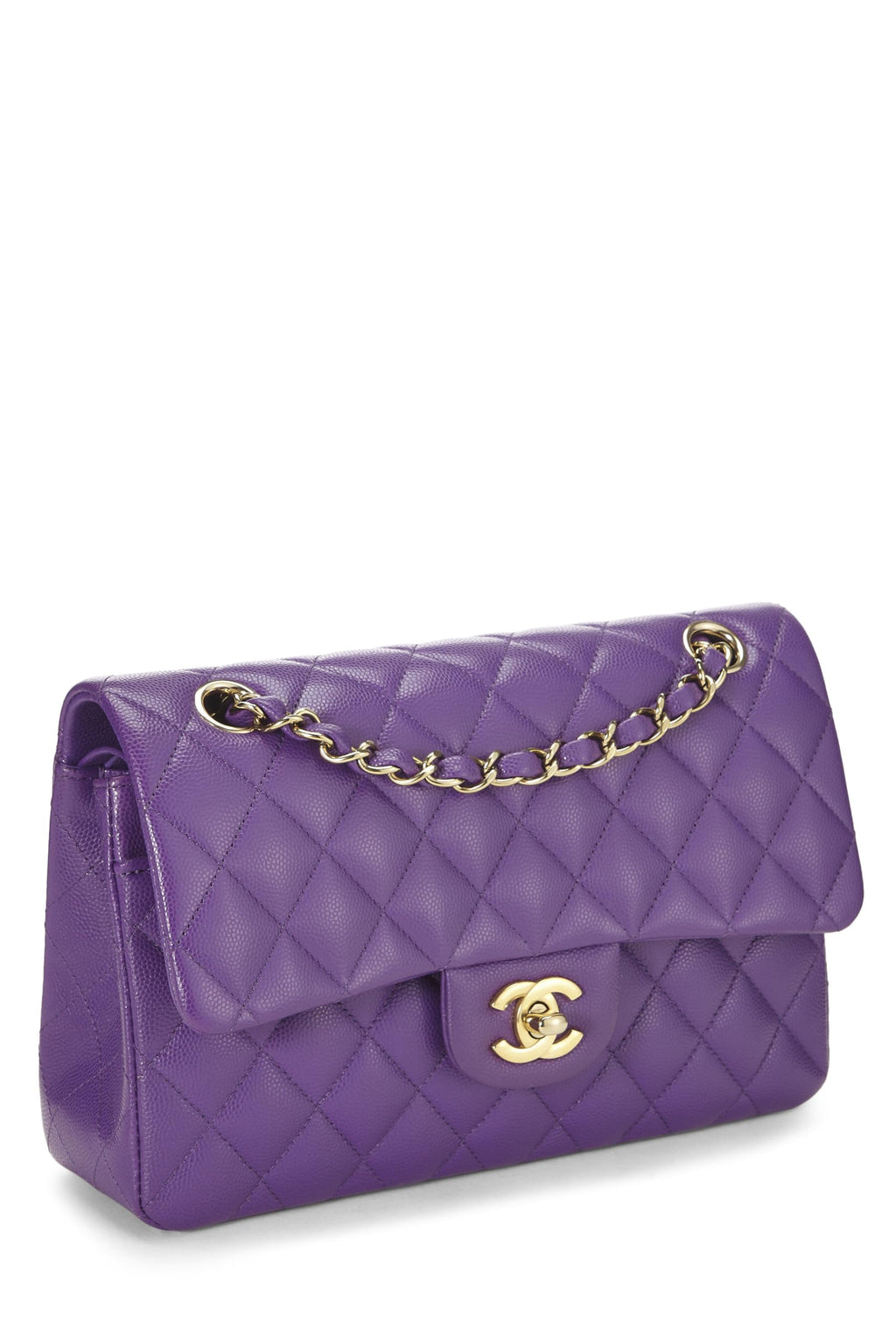 Chanel,  Purple Quilted Caviar Classic Double Flap Small, Purple