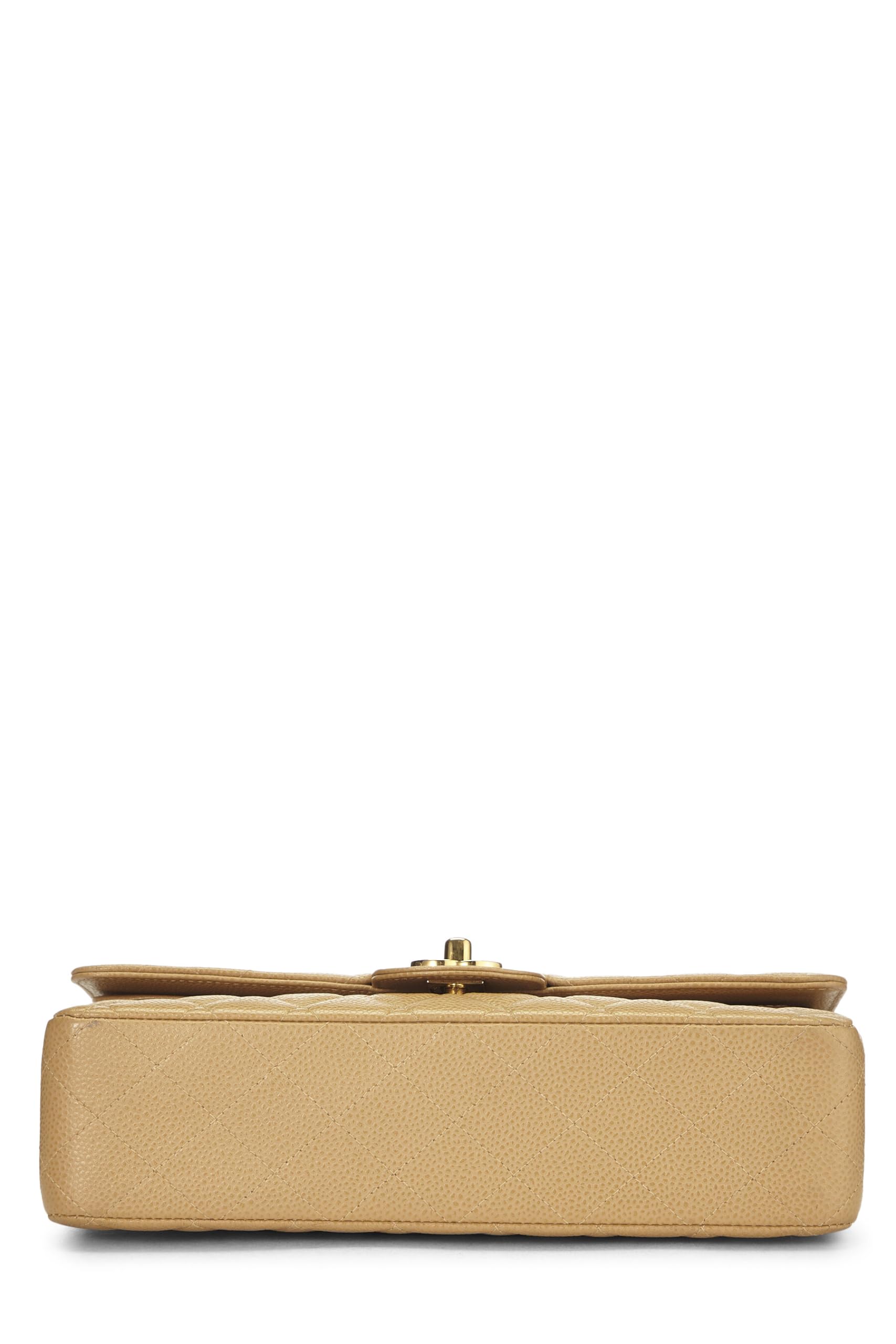 Chanel,  Beige Quilted Caviar Classic Double Flap Medium, Beige