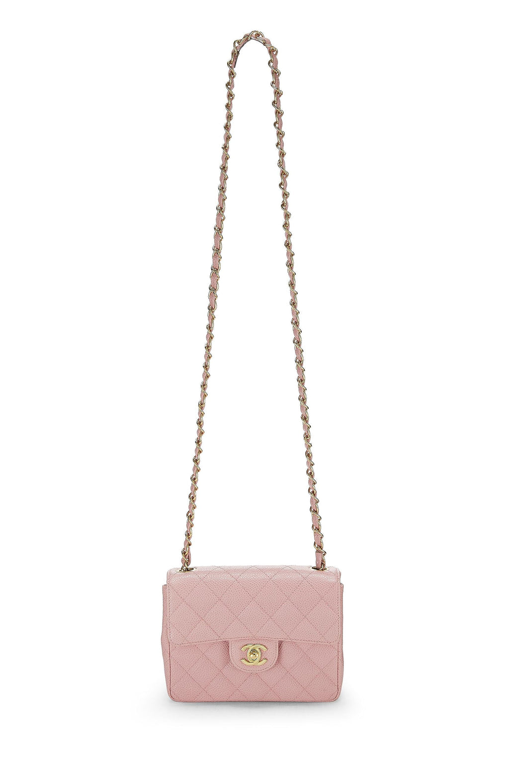 Chanel,  Pink Quilted Caviar Classic Square Flap Mini, Pink
