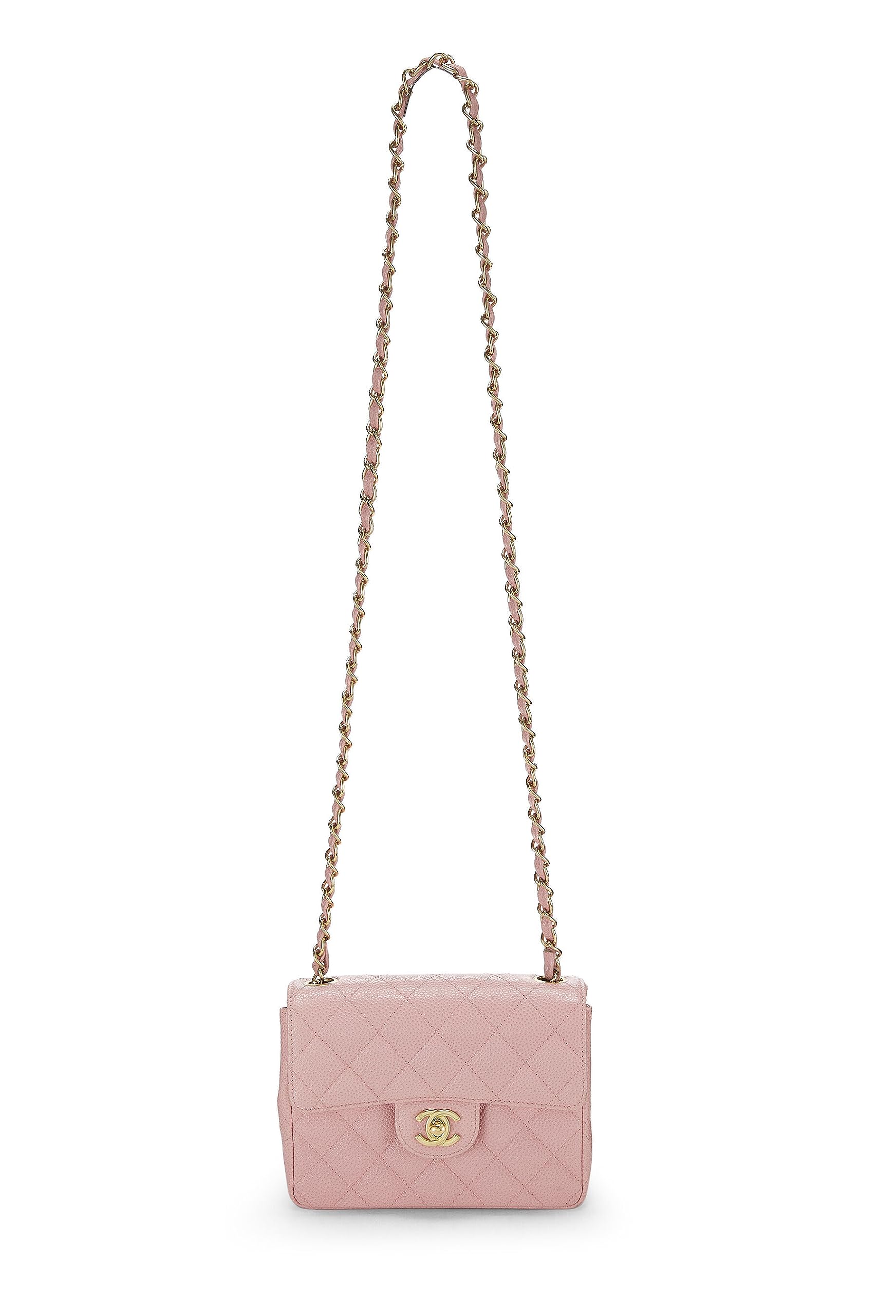 Chanel,  Pink Quilted Caviar Classic Square Flap Mini, Pink