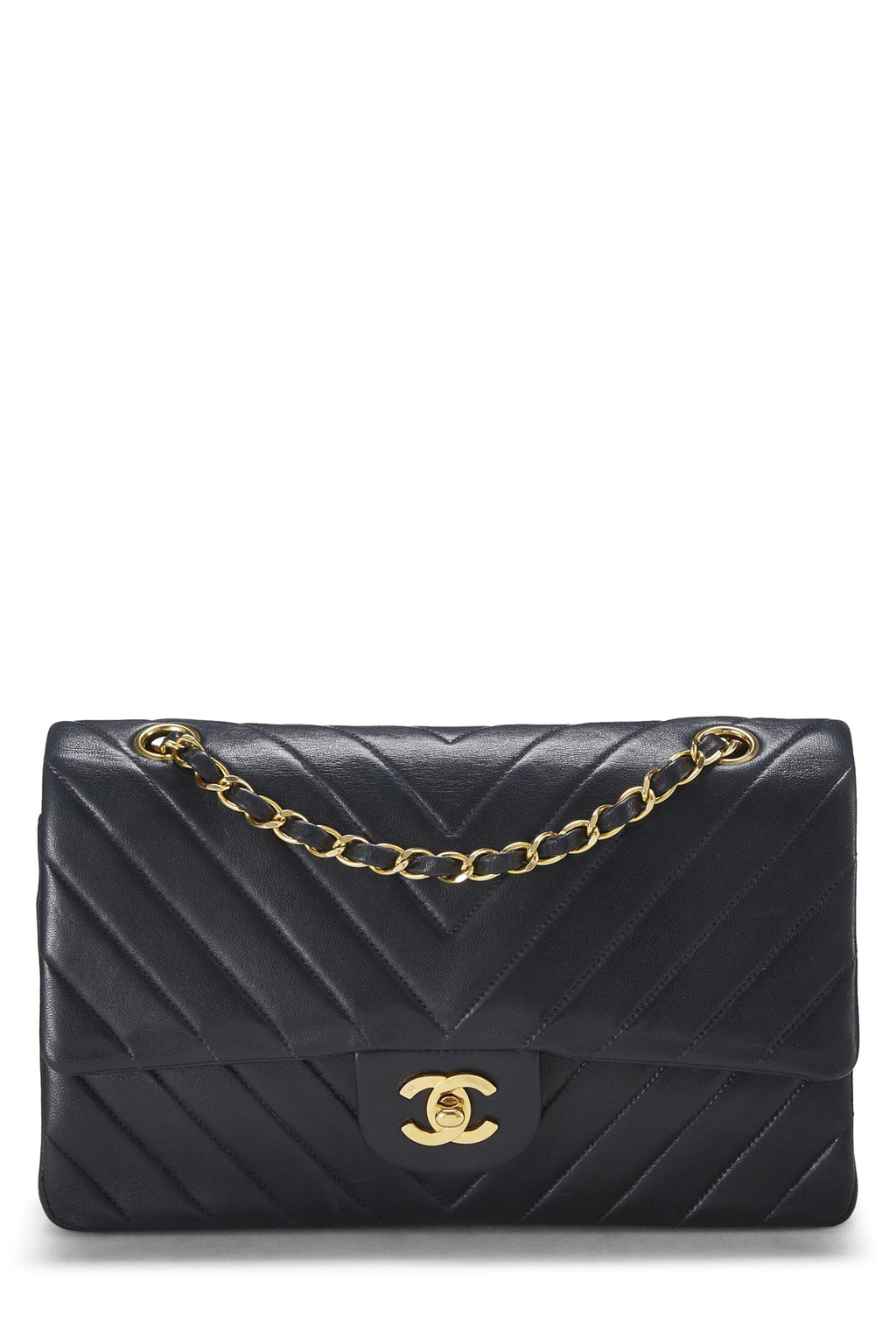 Chanel,  Navy Chevron Lambskin Classic Double Flap Medium, Navy