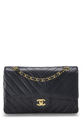 Chanel,  Navy Chevron Lambskin Classic Double Flap Medium, Navy