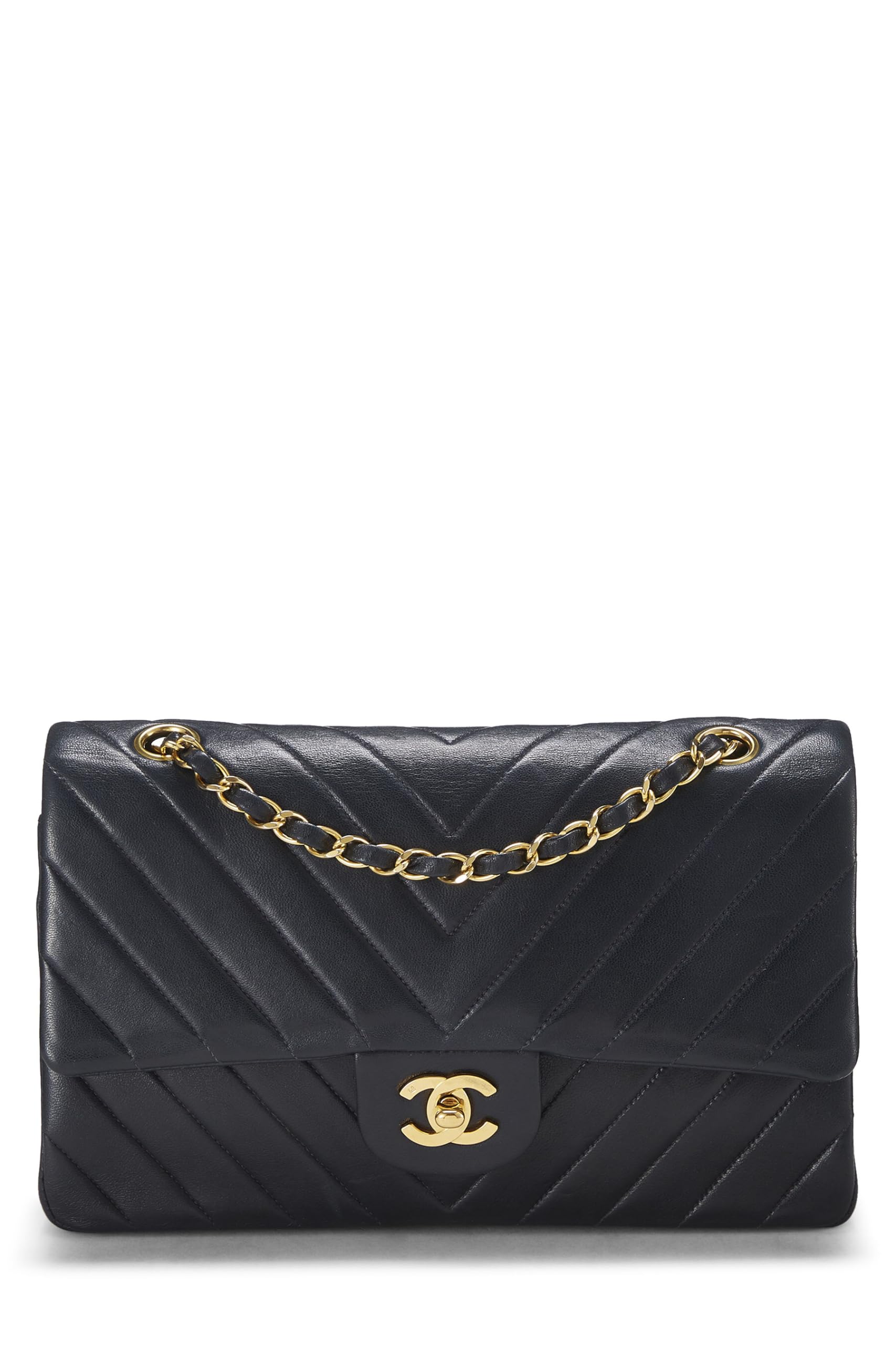 Chanel,  Navy Chevron Lambskin Classic Double Flap Medium, Navy