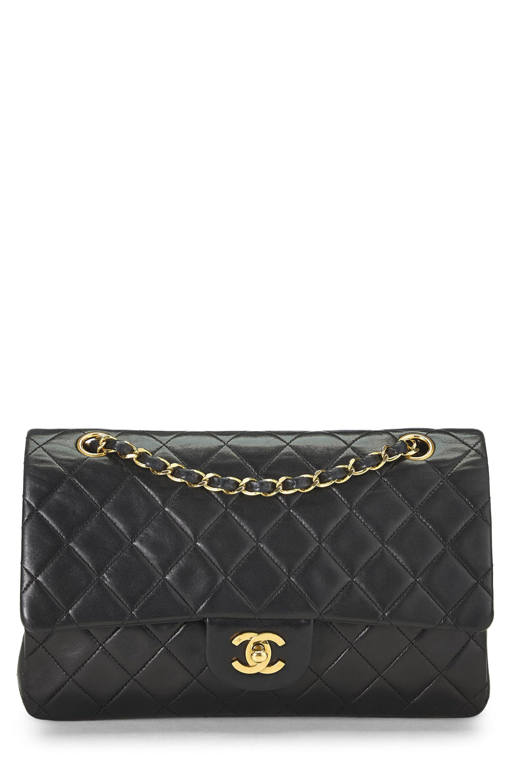 Chanel,  Black Quilted Lambskin Classic Double Flap Medium, Black