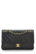 Chanel,  Black Quilted Lambskin Classic Double Flap Medium, Black