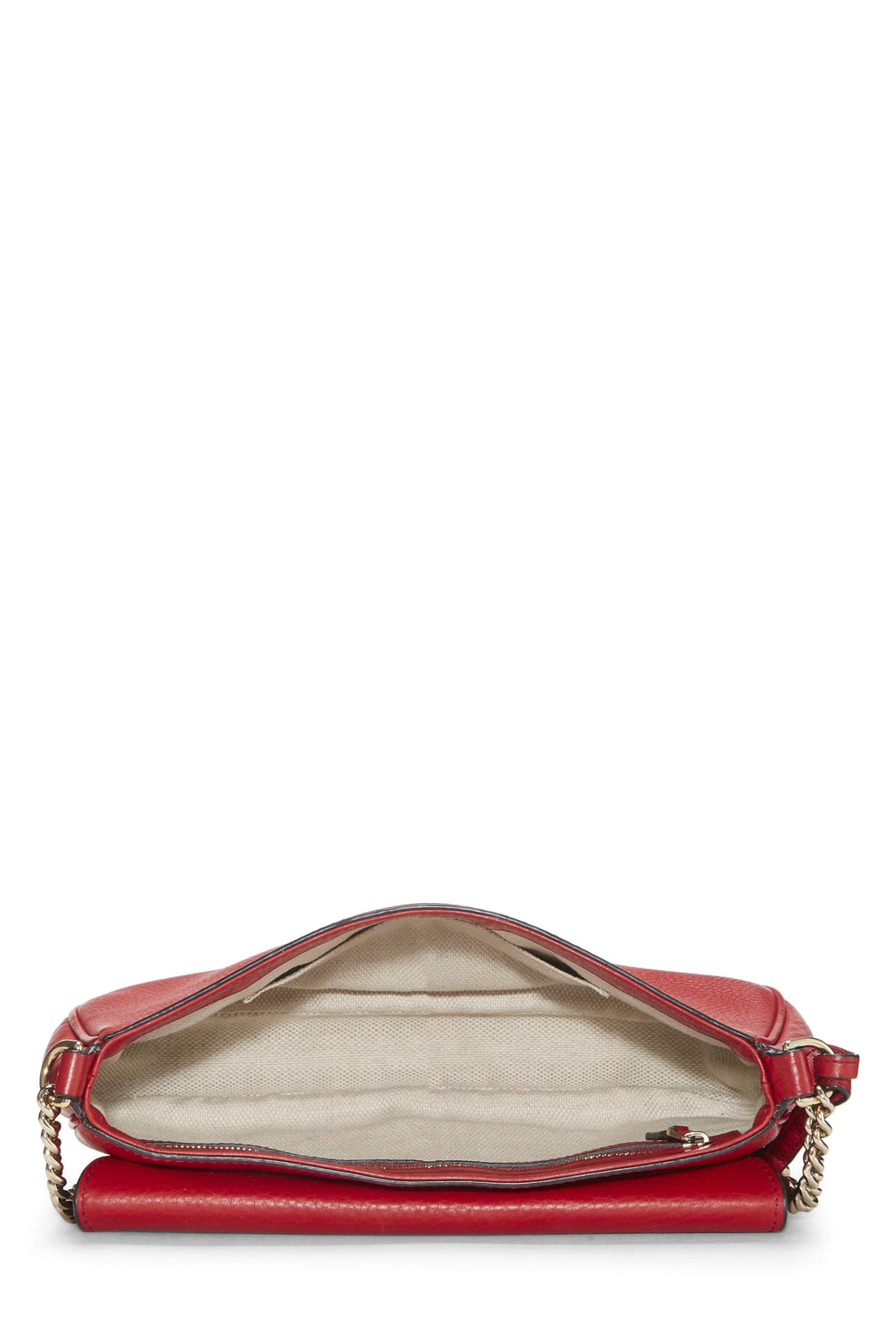 Gucci,  Red Grained Leather Soho Chain Flap Crossbody, Red
