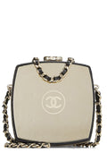 Chanel,  Black Lambskin Powder Clutch On Chain, Black