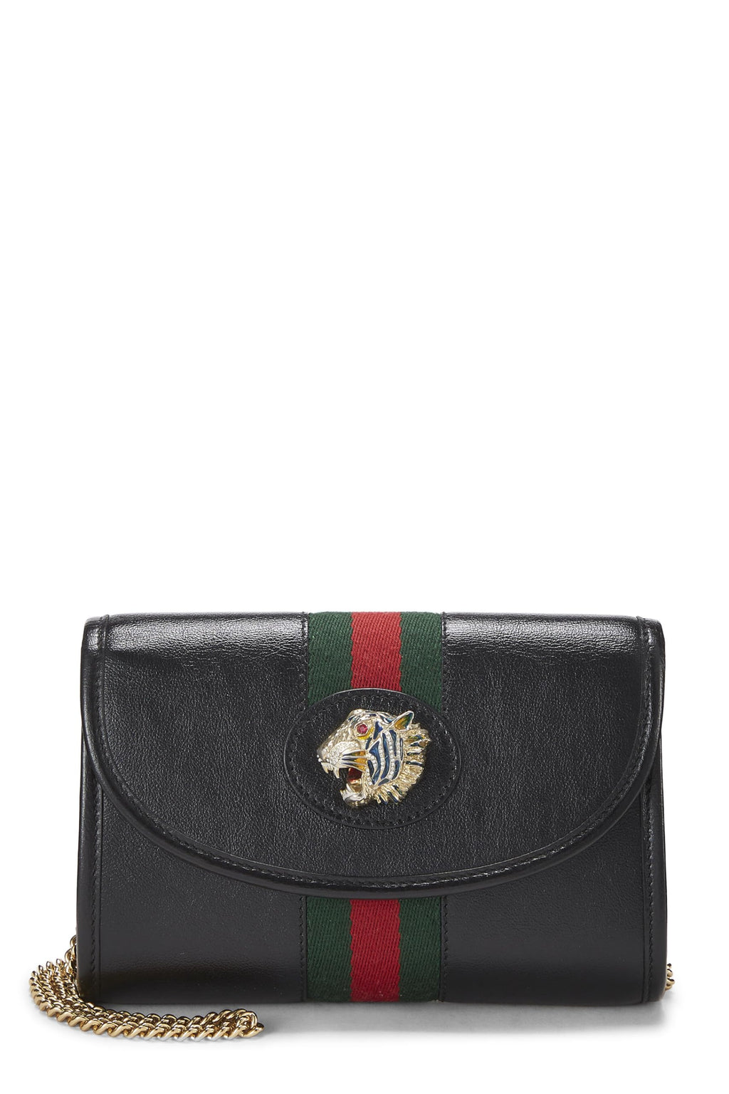 Gucci,  Black Leather Web Rajah Shoulder Bag Mini, Black
