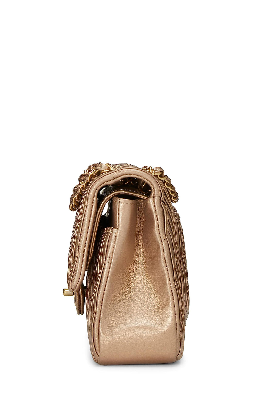 Chanel,  Gold Chevron Pleated Lambskin Classic Double Flap Medium, Gold
