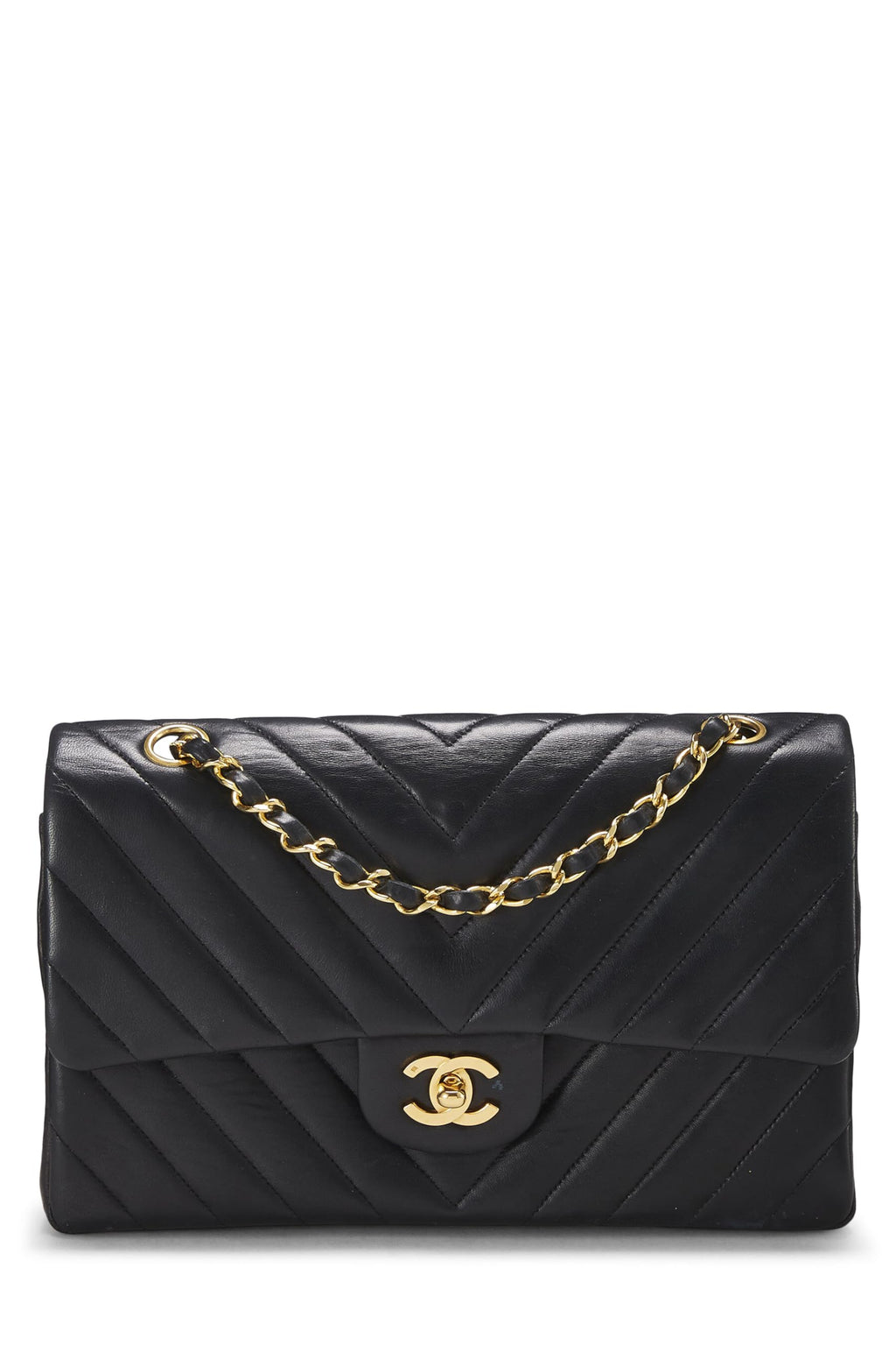 Chanel,  Black Chevron Lambskin Classic Double Flap Medium, Black